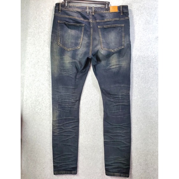 Crysp Denim Jeans Mens 38 Blue Distressed Slim Fit Ripped Stretch Designer Pants - Picture 2 of 16